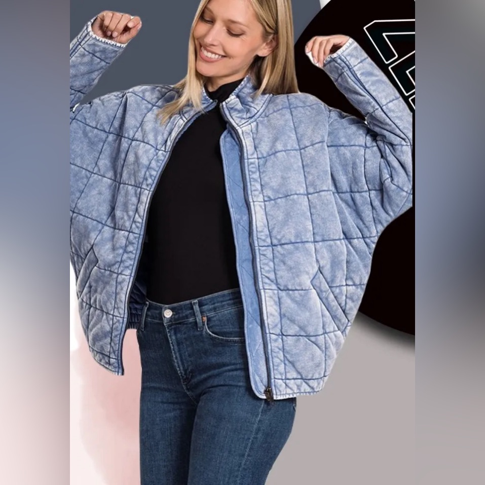 Light Blue Washed Quilted Jacket